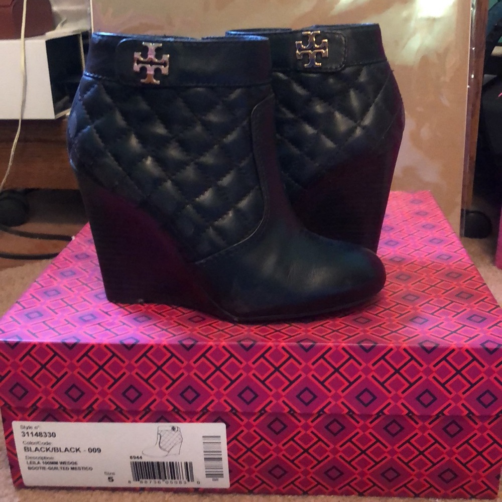Tory Burch Leila Black Quilted Leather Bootie
